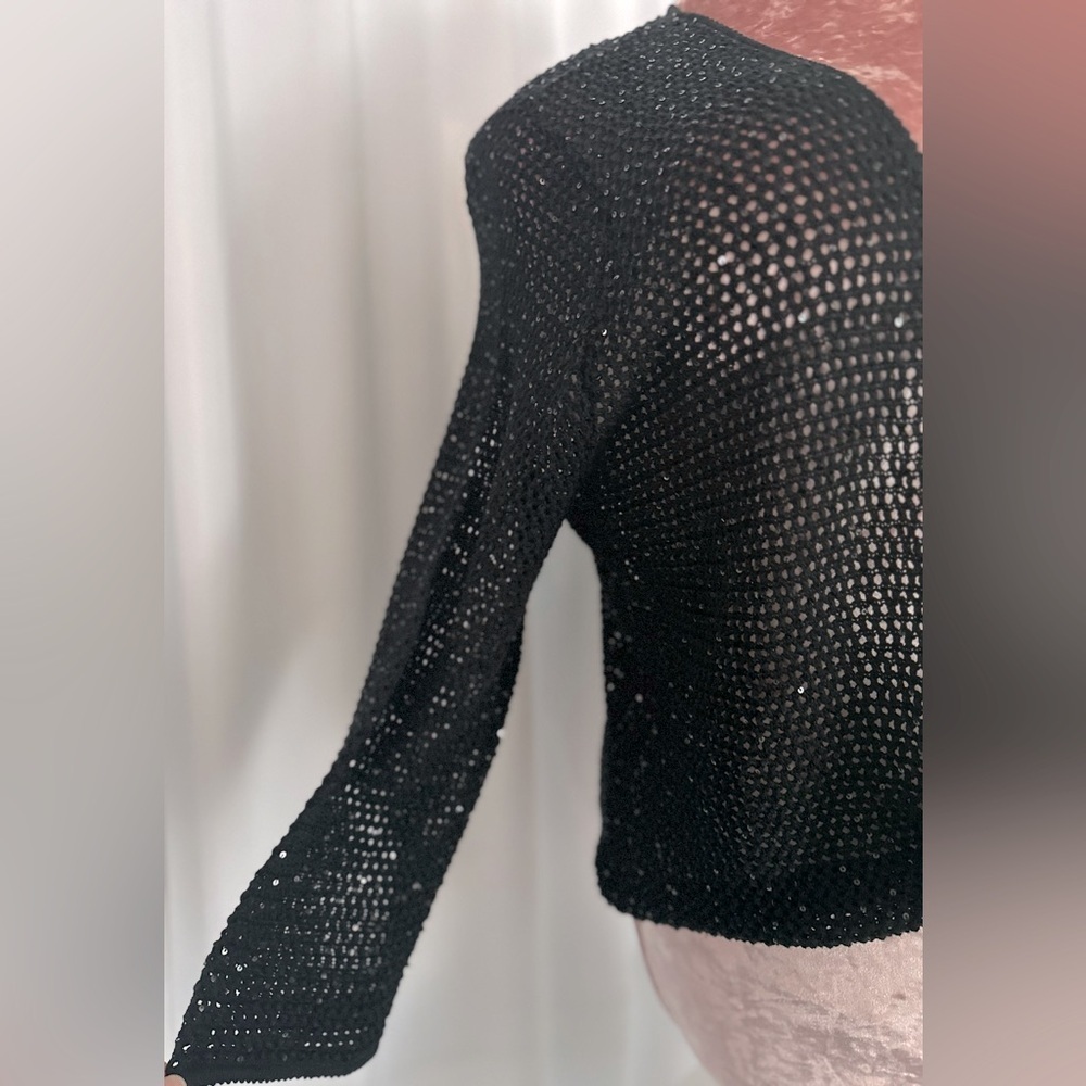 Jones New York Signature Front Collarless Long Sleeve Cardigan Sequin (649) - Picture 7 of 10